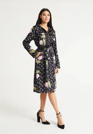 Liquorish Pink Floral Print Shirt Dress In Black