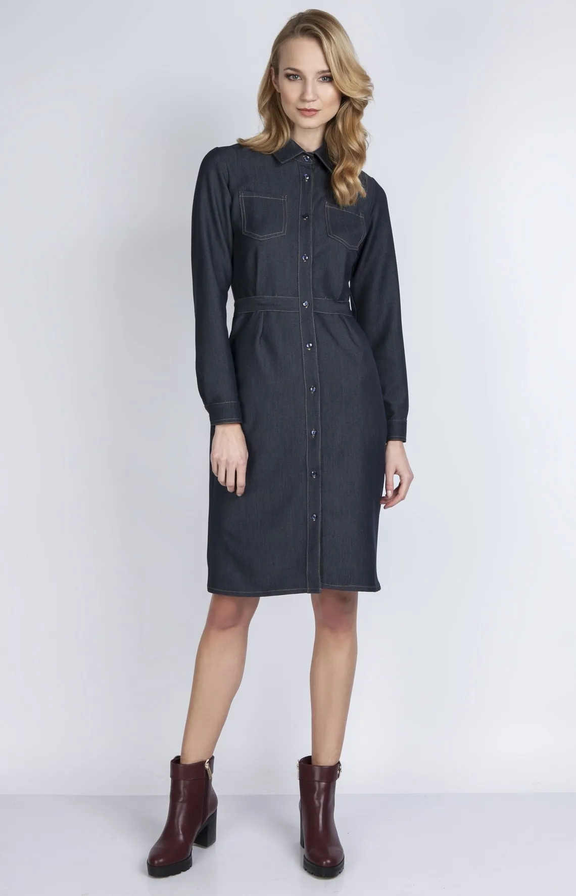 Long sleeve denim shirt dress