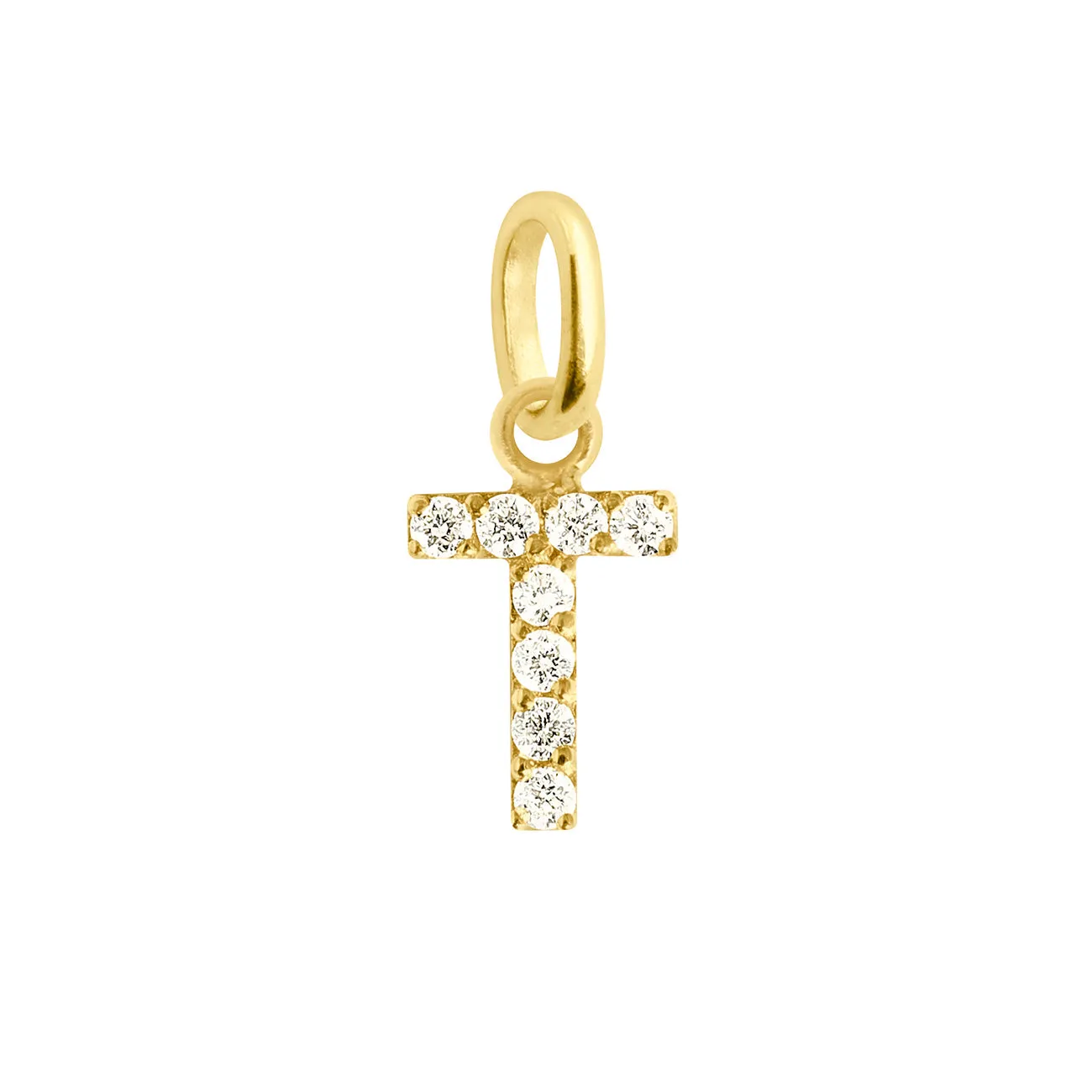 Lucky Letter T Diamond Pendant, Yellow Gold