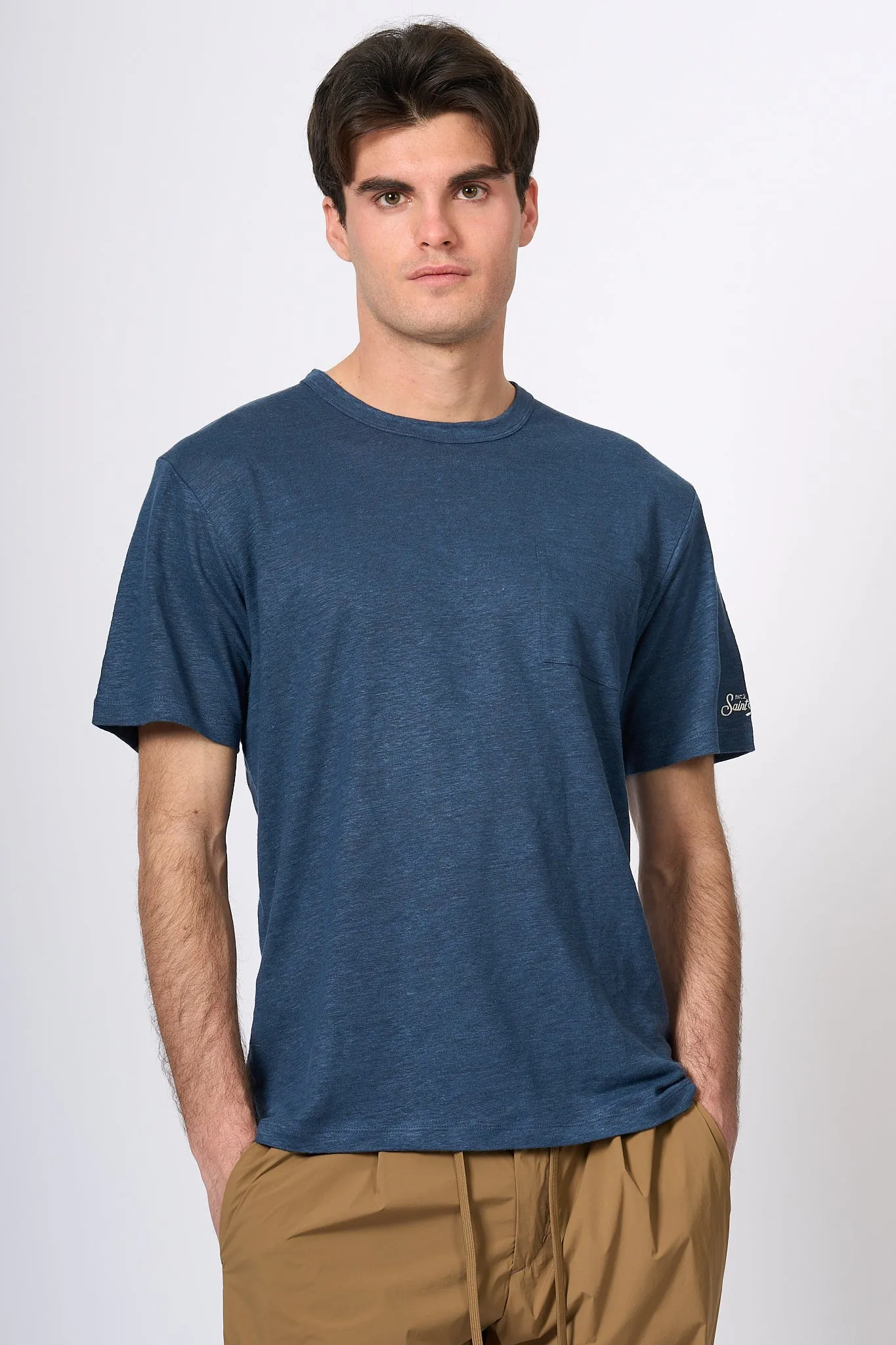 Mc2 Saint Barth T-shirt Lino Blu Uomo