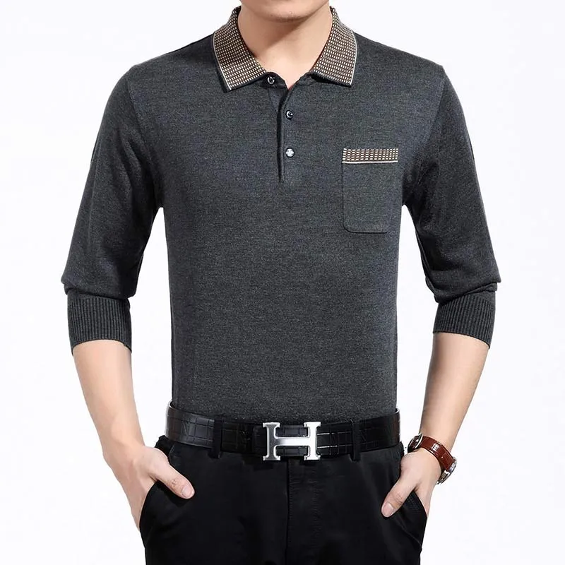 Men's Casual Contrast Color Plaid Long Sleeve Poloshirt with Pocket