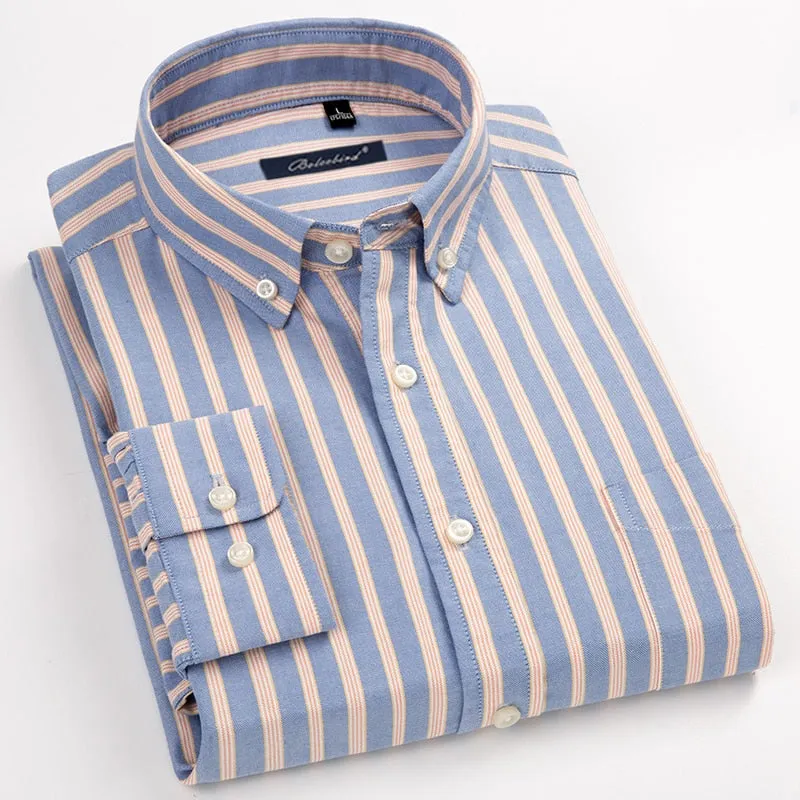 Men's Striped Cotton Chest Pocket Standard-fit Oxford Long Sleeve Shirt