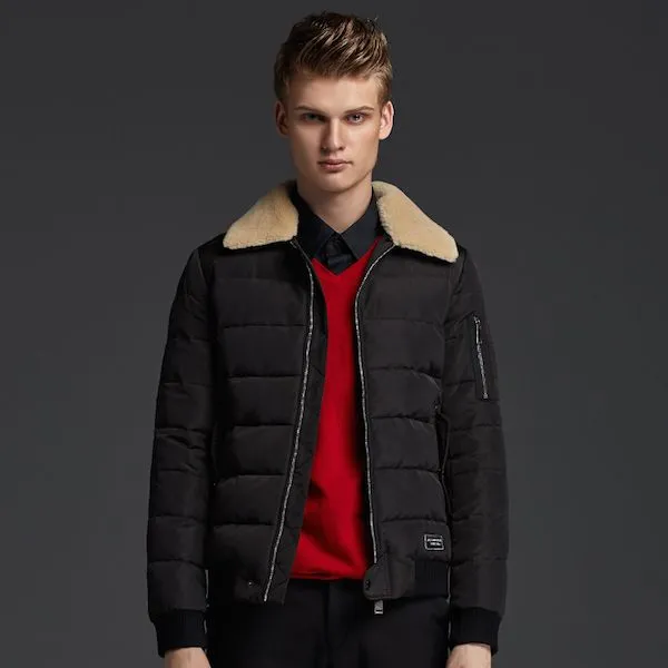 Men's Winter Jacket with Shearling imitation collar and sleeve zips