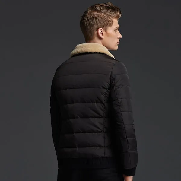 Men's Winter Jacket with Shearling imitation collar and sleeve zips