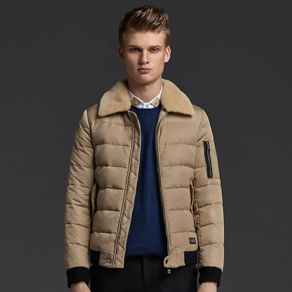 Men's Winter Jacket with Shearling imitation collar and sleeve zips