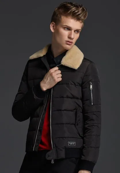 Men's Winter Jacket with Shearling imitation collar and sleeve zips