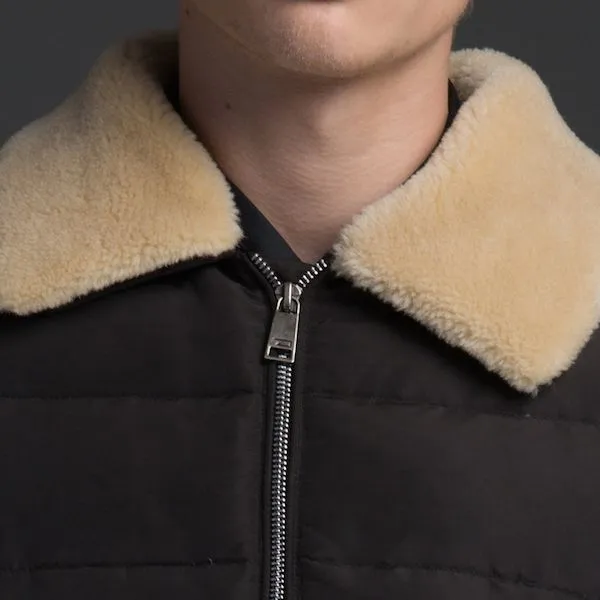 Men's Winter Jacket with Shearling imitation collar and sleeve zips