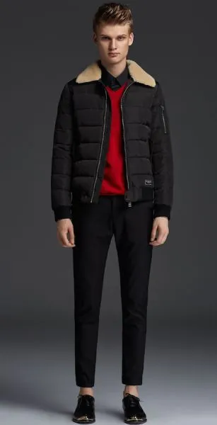 Men's Winter Jacket with Shearling imitation collar and sleeve zips