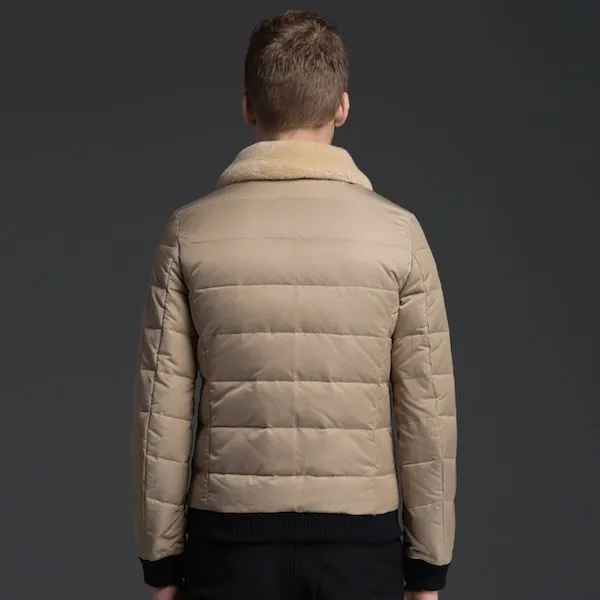 Men's Winter Jacket with Shearling imitation collar and sleeve zips