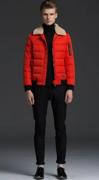 Men's Winter Jacket with Shearling imitation collar and sleeve zips