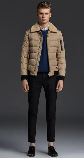 Men's Winter Jacket with Shearling imitation collar and sleeve zips