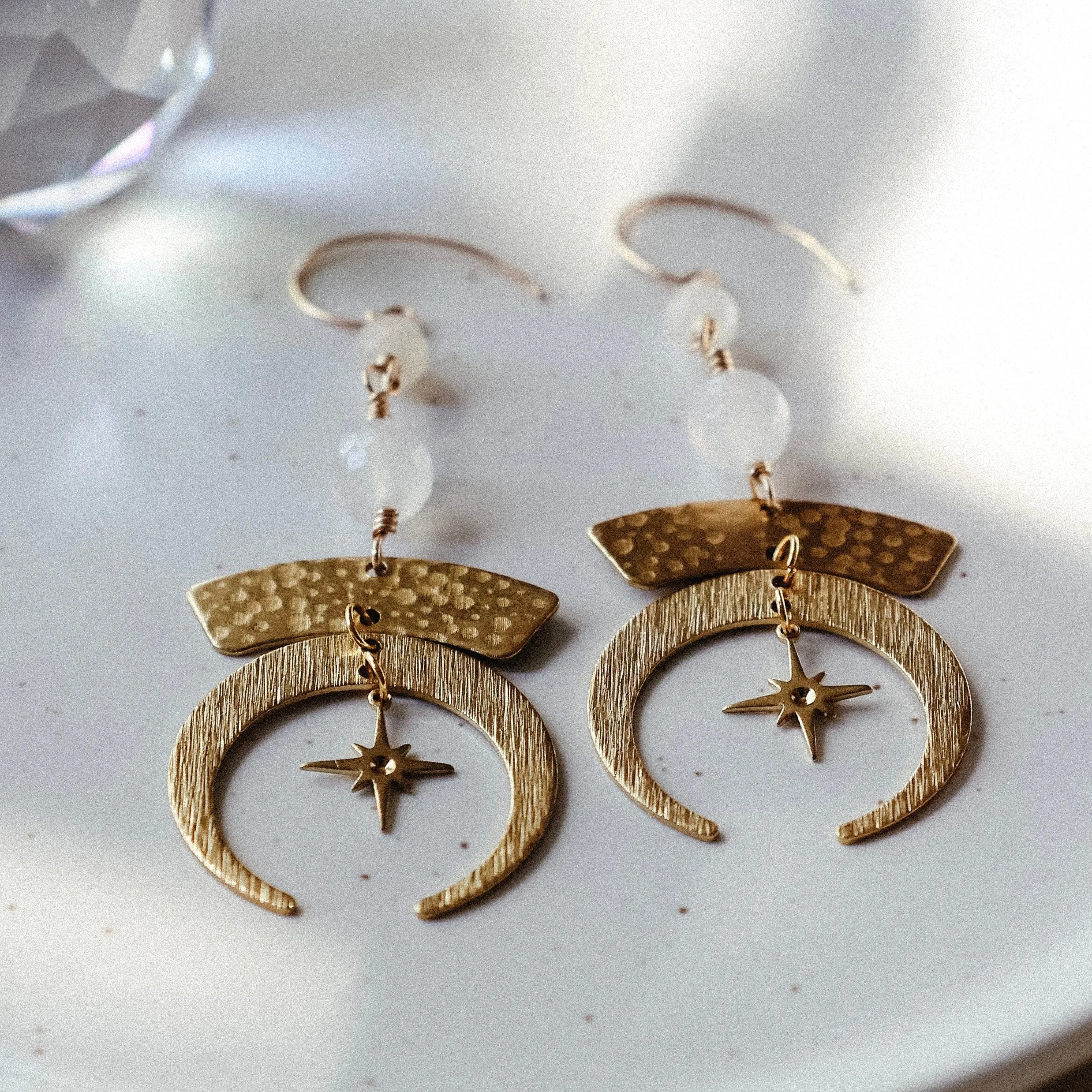 Moon and Star Brass Earrings