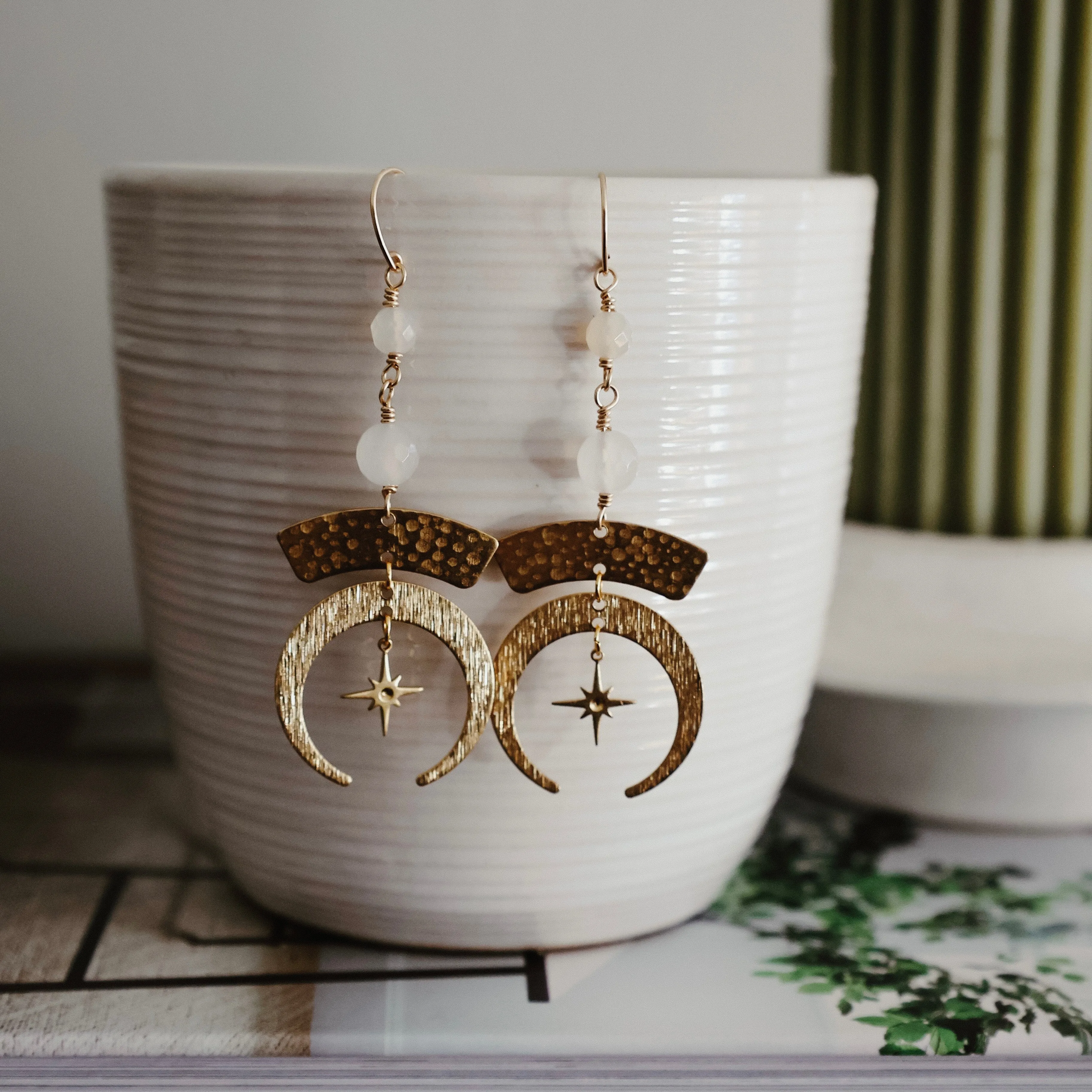 Moon and Star Brass Earrings