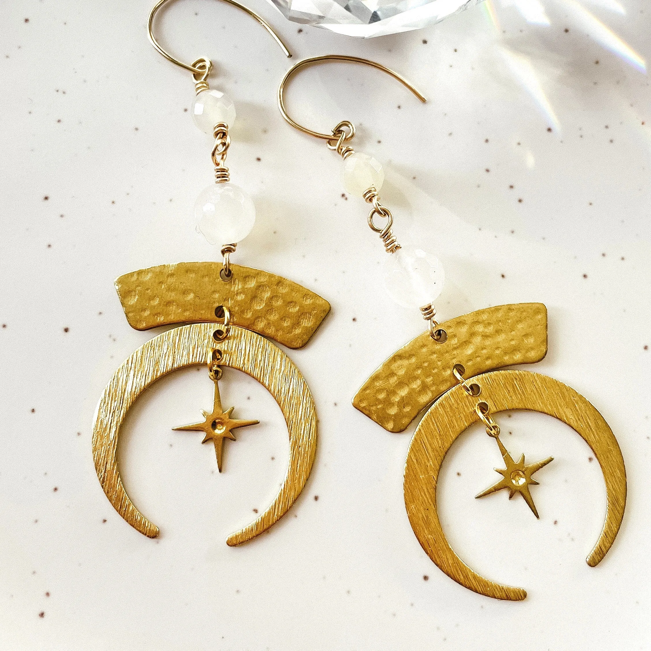 Moon and Star Brass Earrings