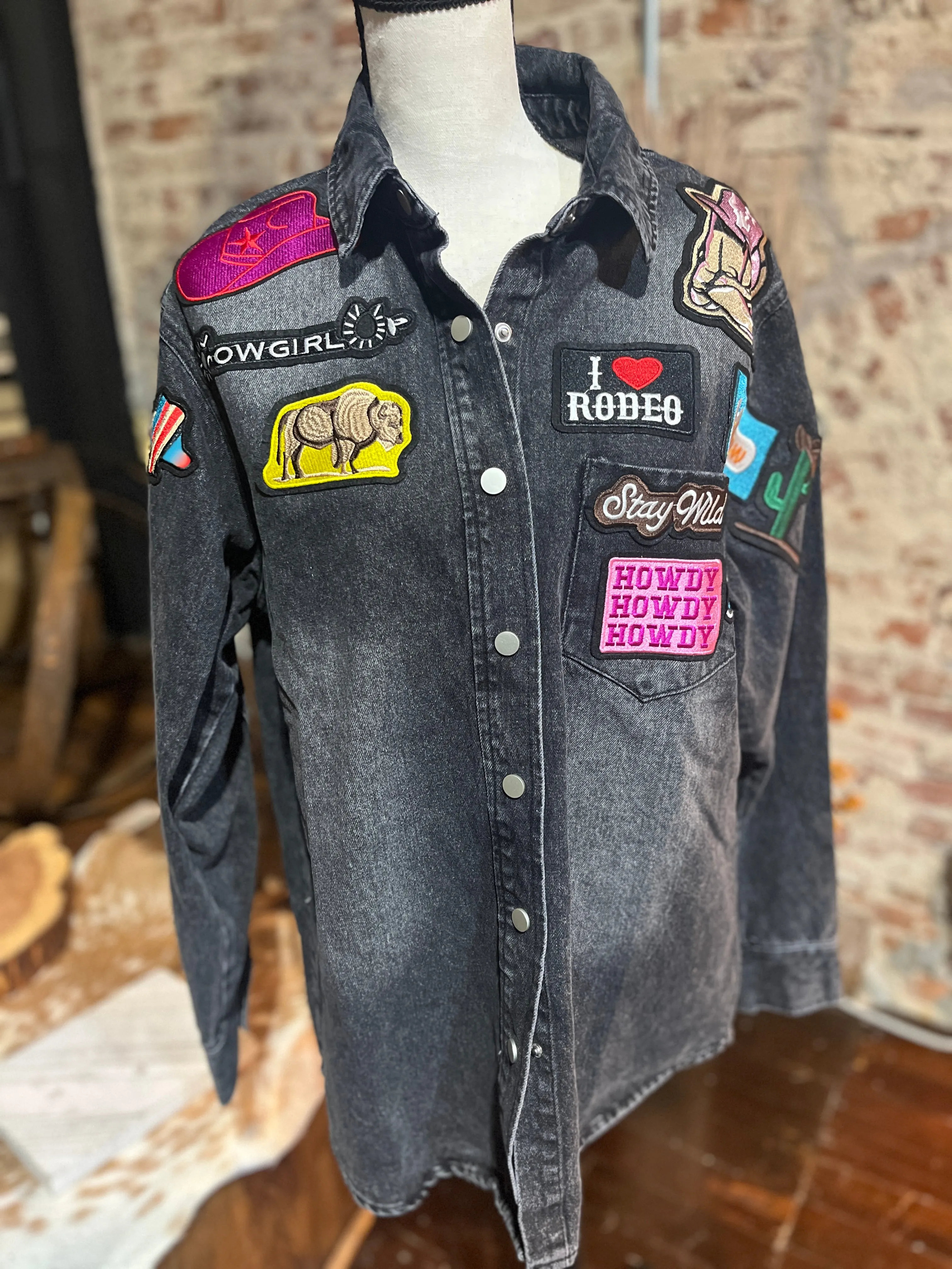 Moore Western Patch Boyfriend Fit Denim Jacket ON SALE NOW: 25% OFF