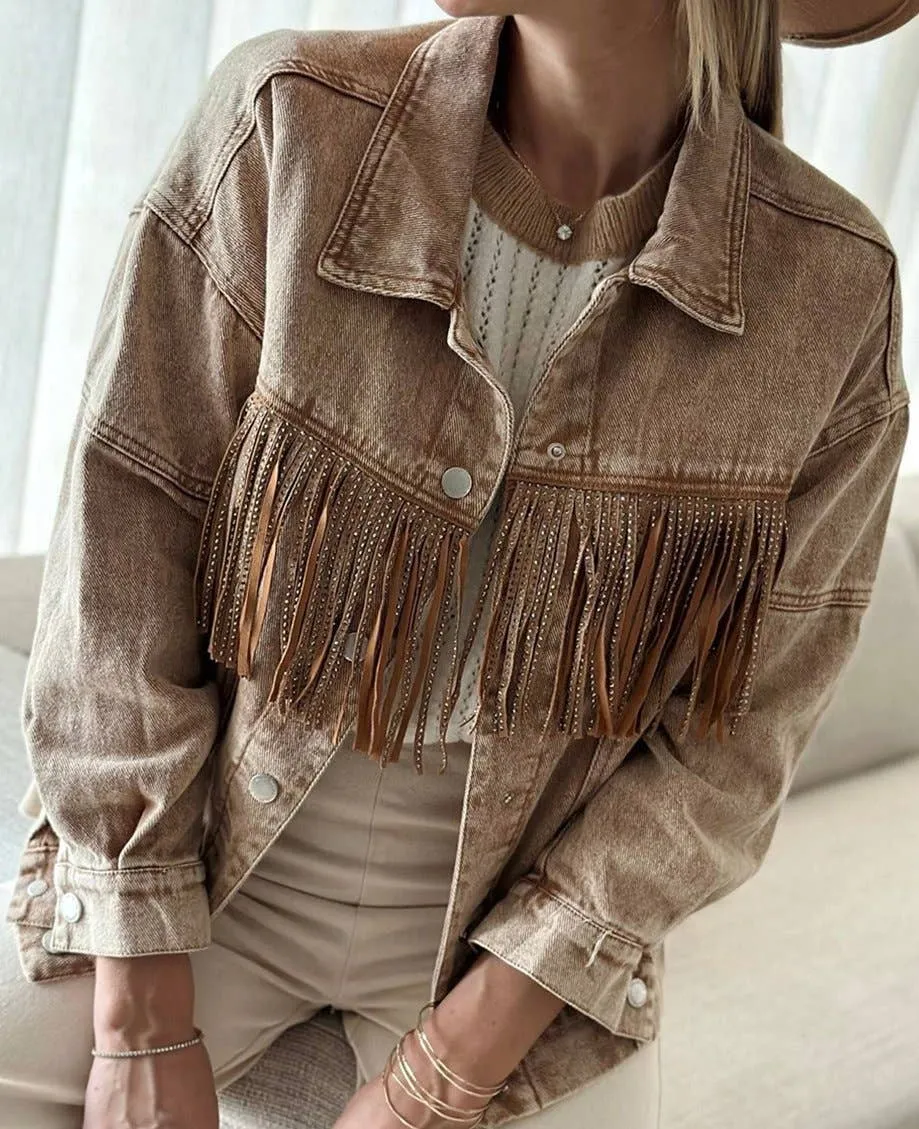 Moose Rhinestone Fringe Jacket