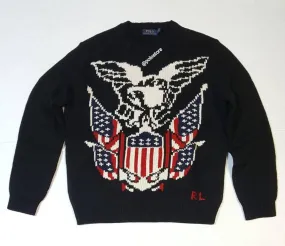 Nwt Polo Ralph Lauren Black Eagle K-Swiss Wool Sweater