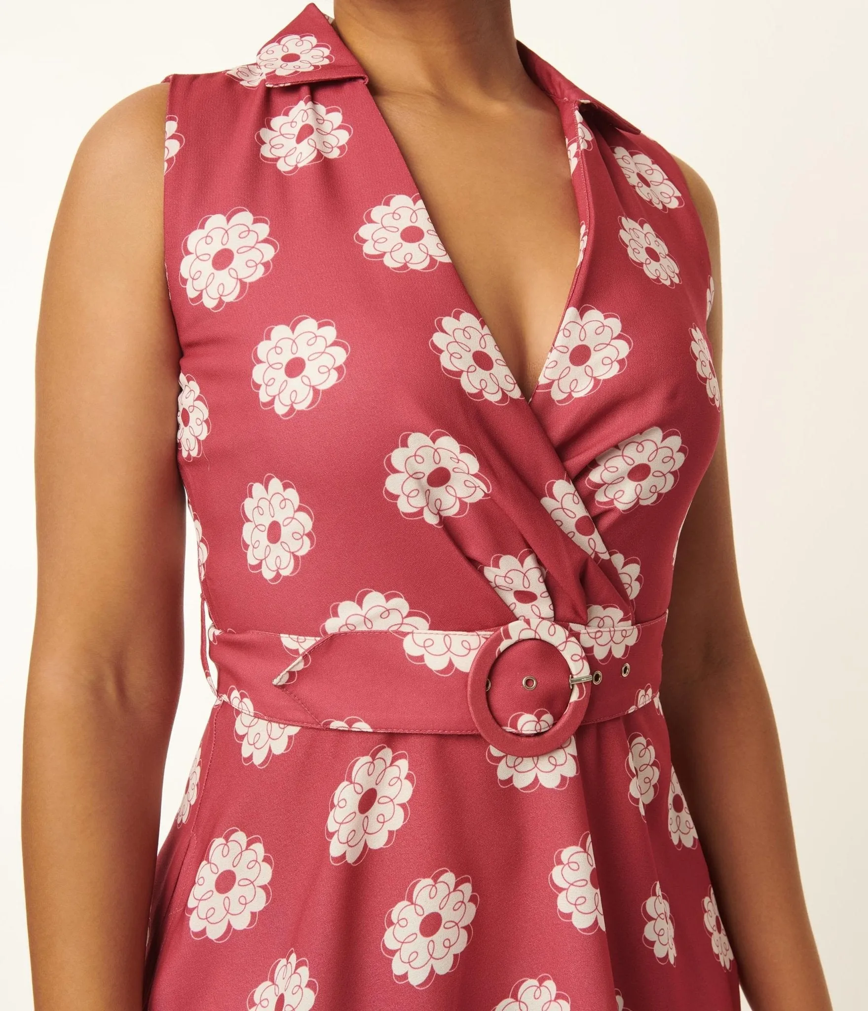 Pink & White Floral Print Midi Dress