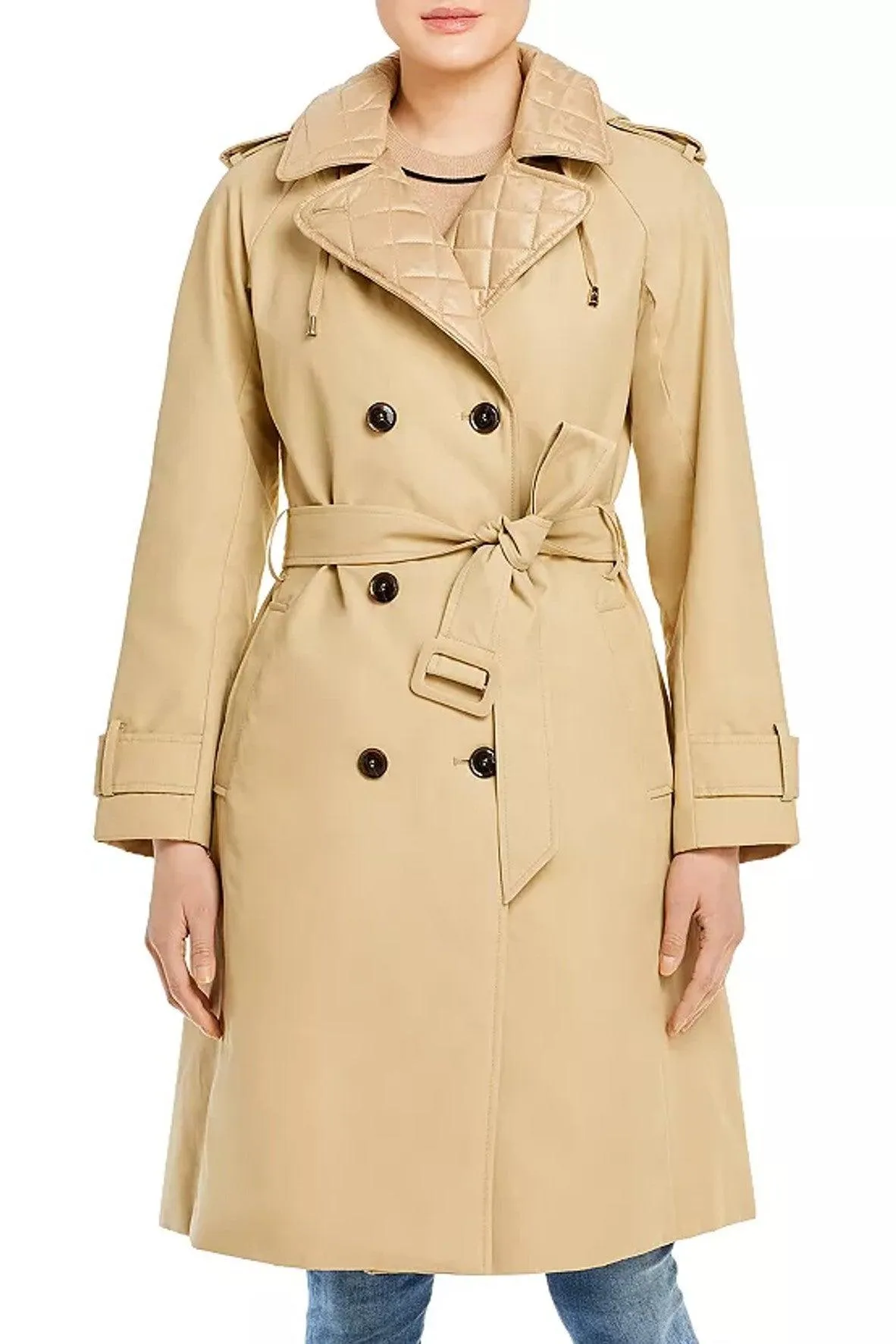 Quilted Trim Hooded Trench Coat