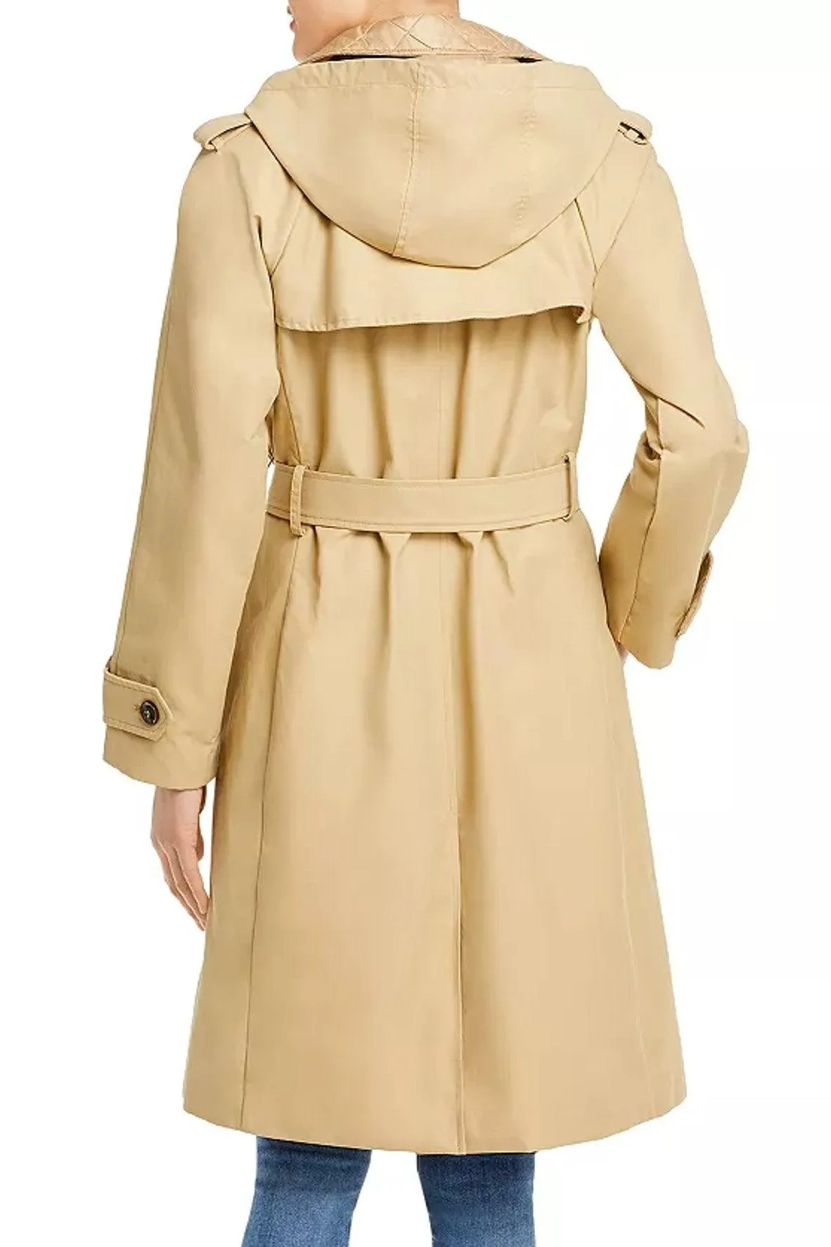 Quilted Trim Hooded Trench Coat