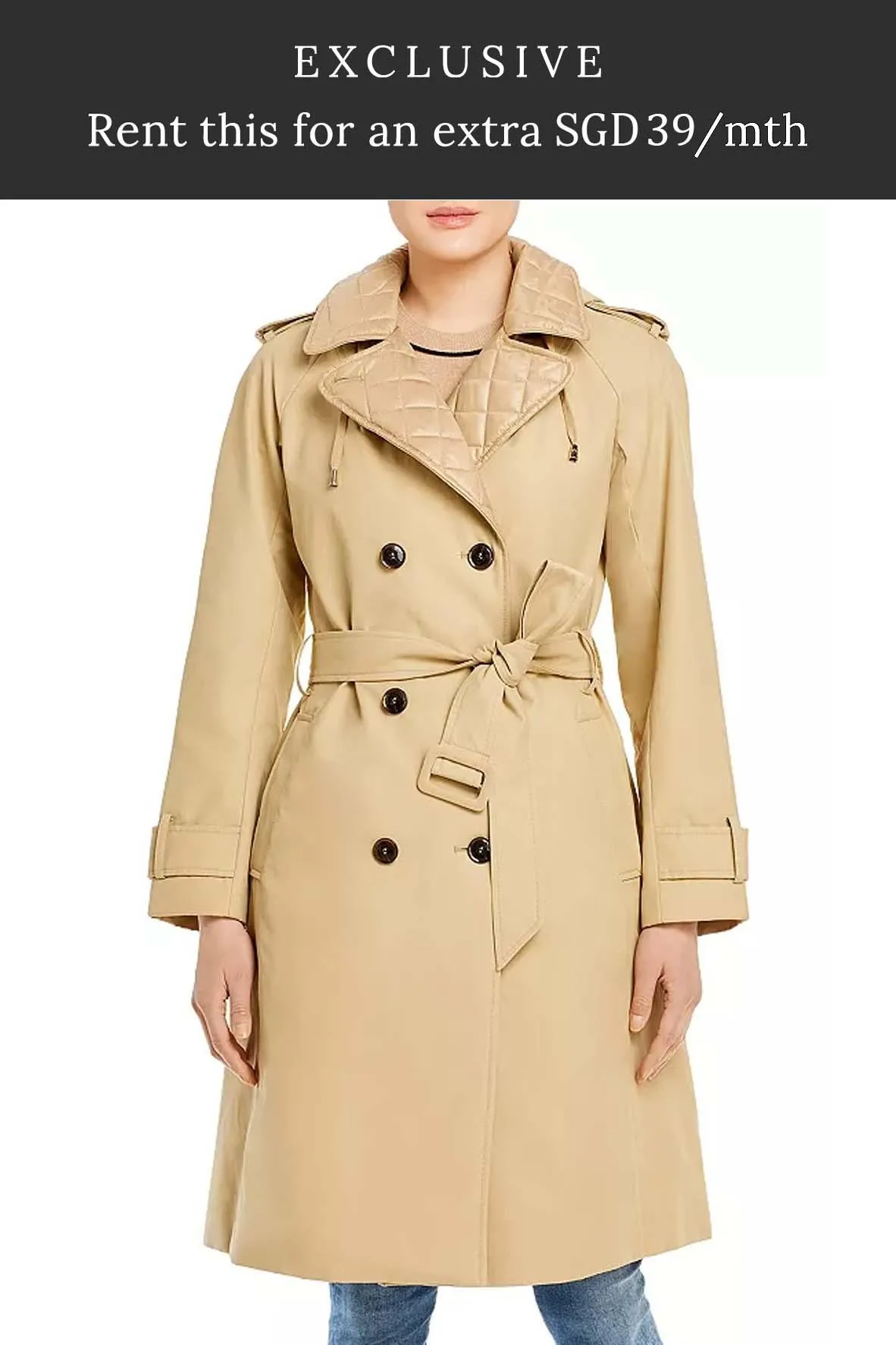 Quilted Trim Hooded Trench Coat