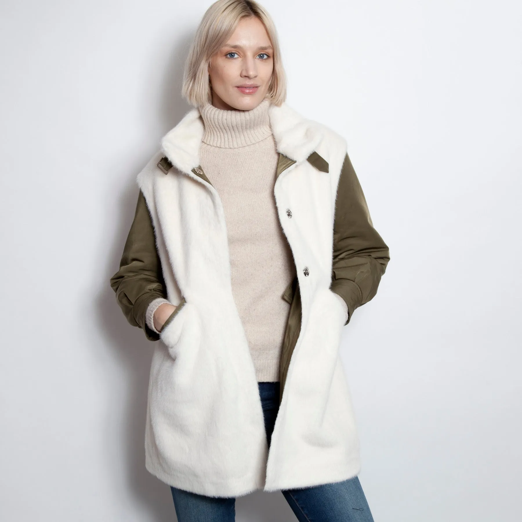 Reversible Nylon Faux Shearling Coat