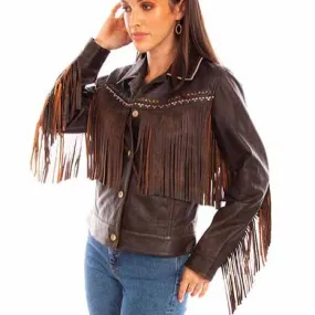 Scully Women's Chocolate Leather Fringe Jacket