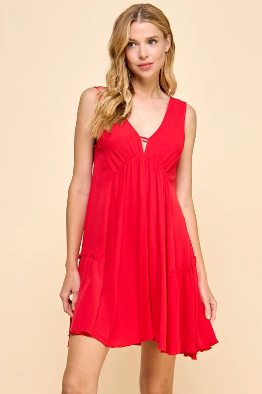 SIDE RUFFLE V-NECK DRESS