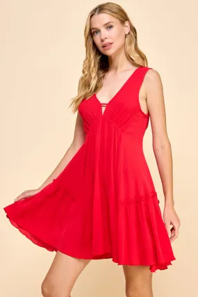 SIDE RUFFLE V-NECK DRESS