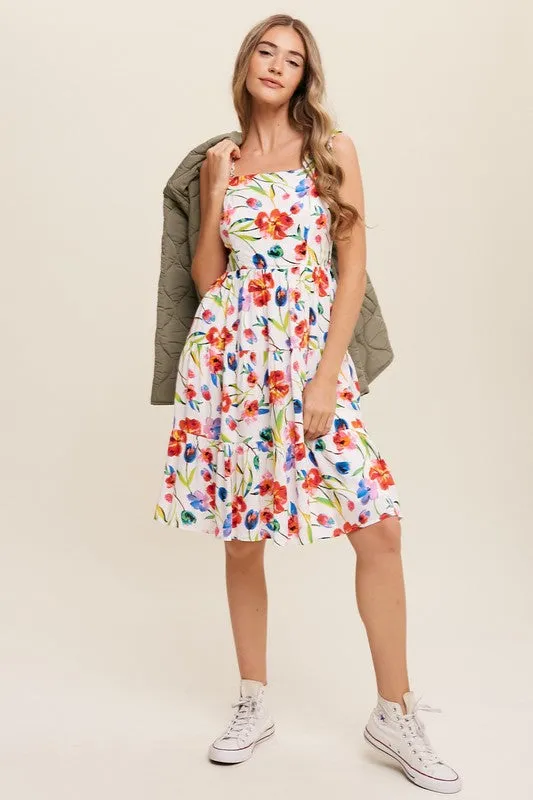 Sleeveless Floral Print Square Neck Dress