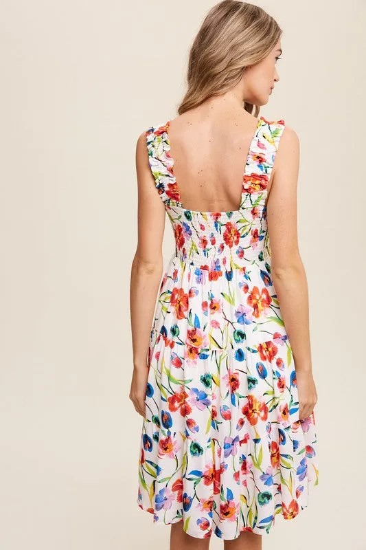 Sleeveless Floral Print Square Neck Dress