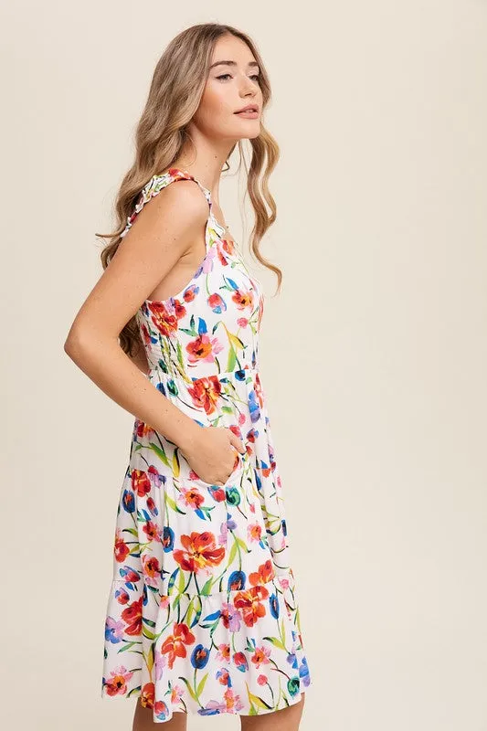 Sleeveless Floral Print Square Neck Dress