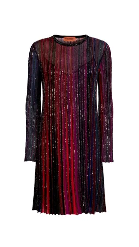 Stripe Sequin Long-sleeve Dress - Black/Red/Purple