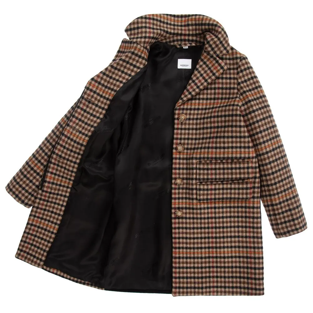 Teen Brown Check Logo Coat