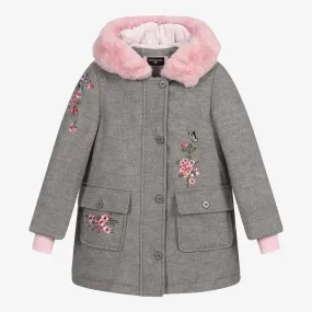 Teen Girls Grey Floral Coat