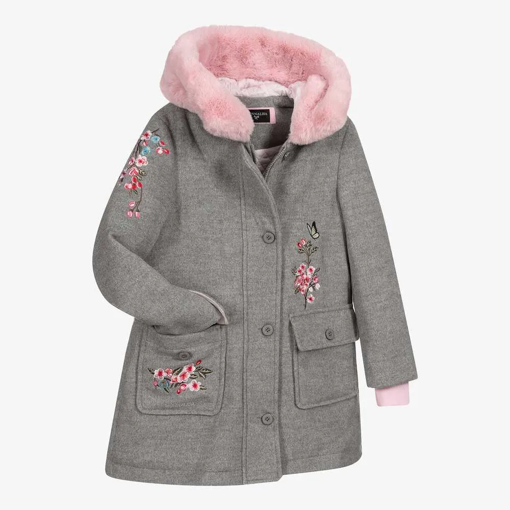 Teen Girls Grey Floral Coat