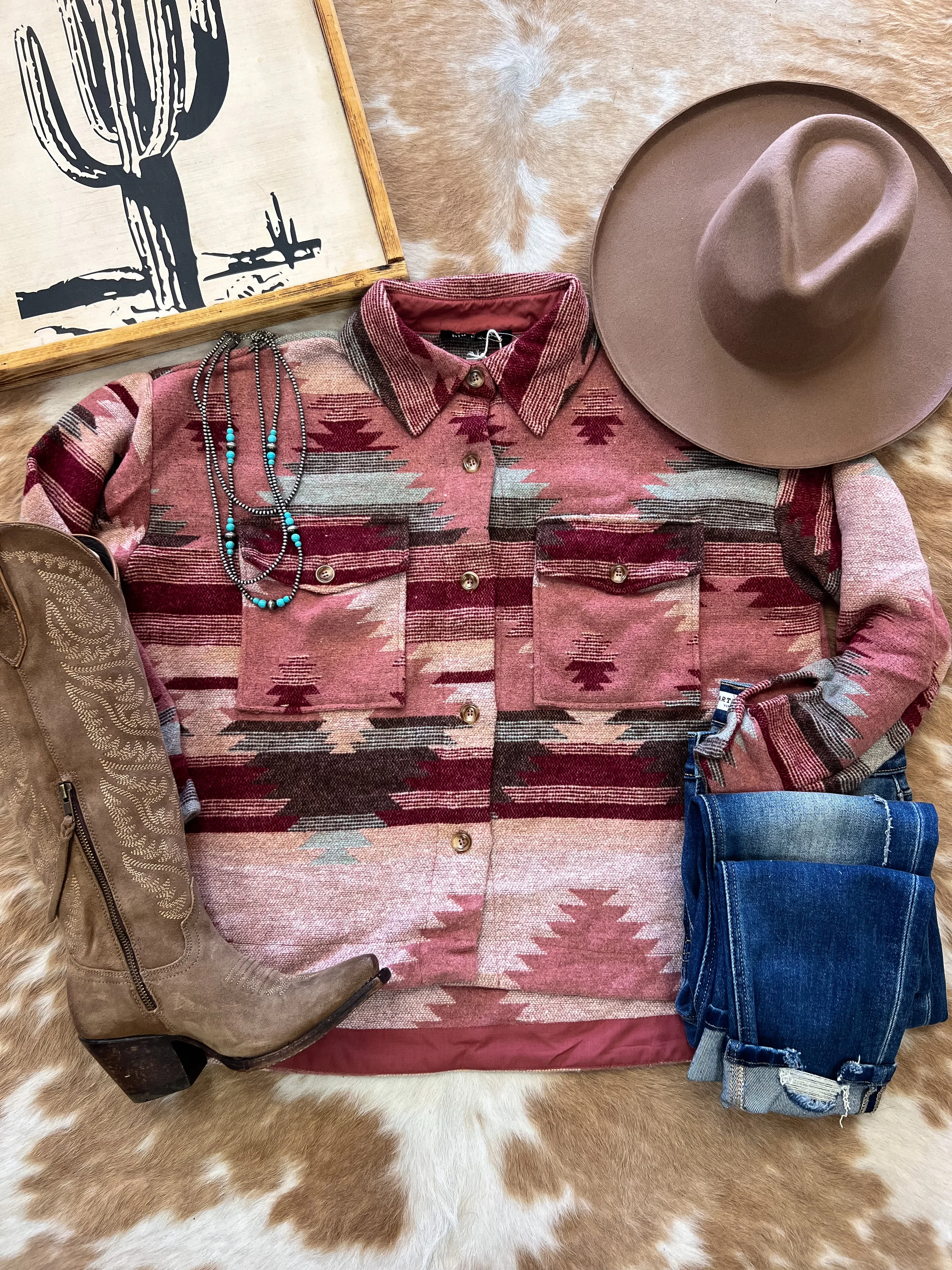 The Marfa Aztec Shacket (Pink Mix)