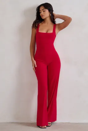 Toni | Red Square Neck Sleeveless Jumpsuit