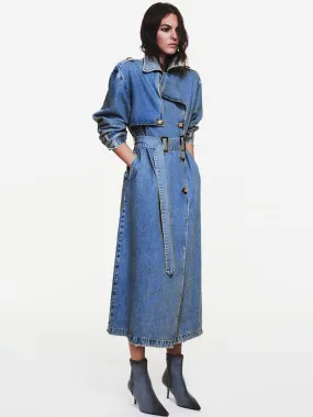 Trench Coat Notched Lapel Double Breast Belted Full Length Women's Coat