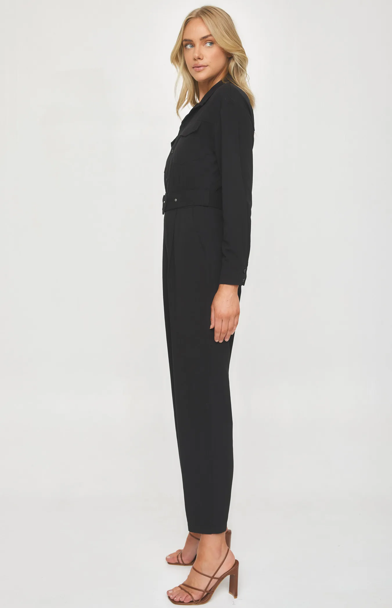 Utility Jumpsuit with Round Buckle and Front Pockets (SJP528A)