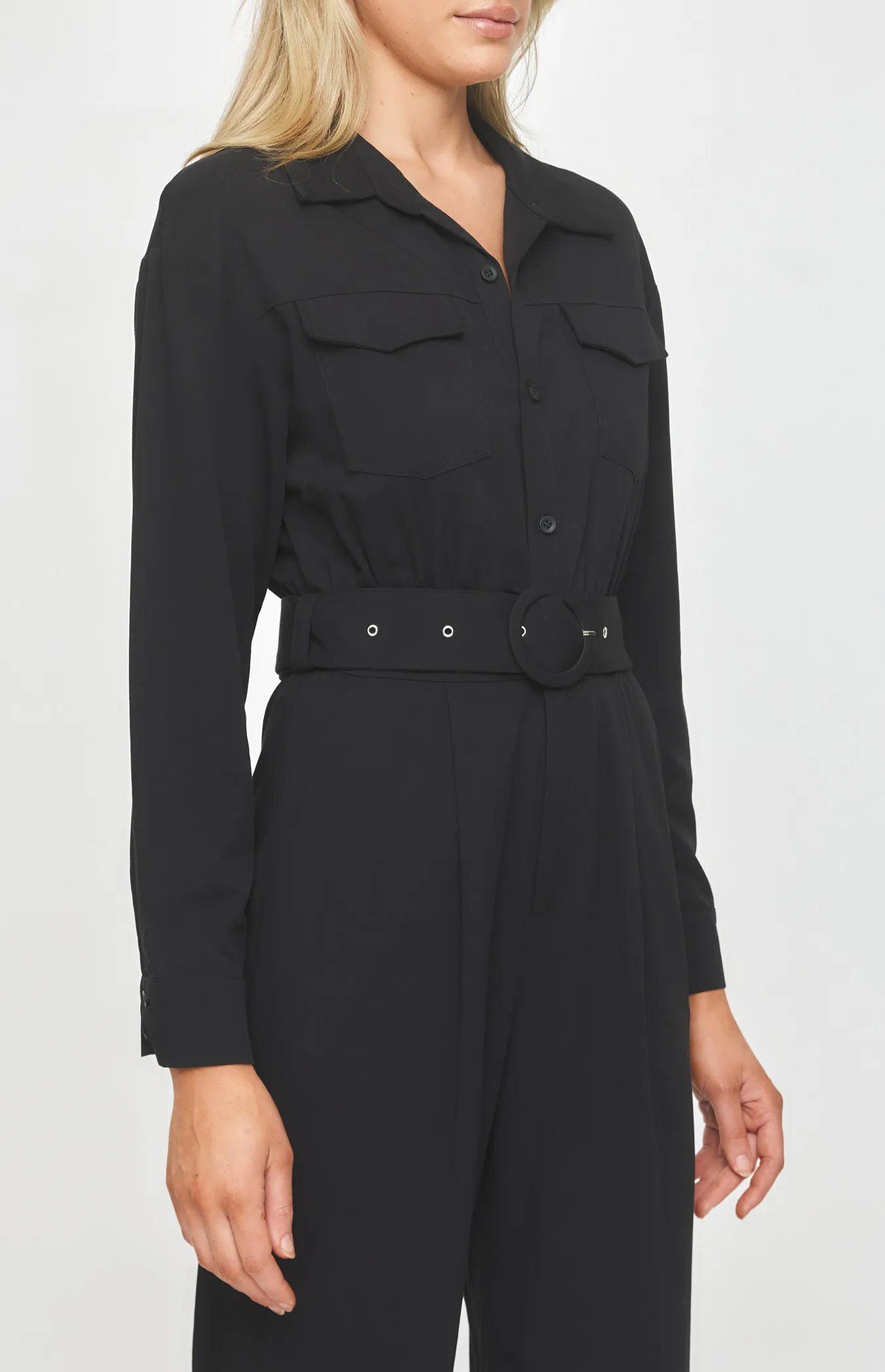 Utility Jumpsuit with Round Buckle and Front Pockets (SJP528A)