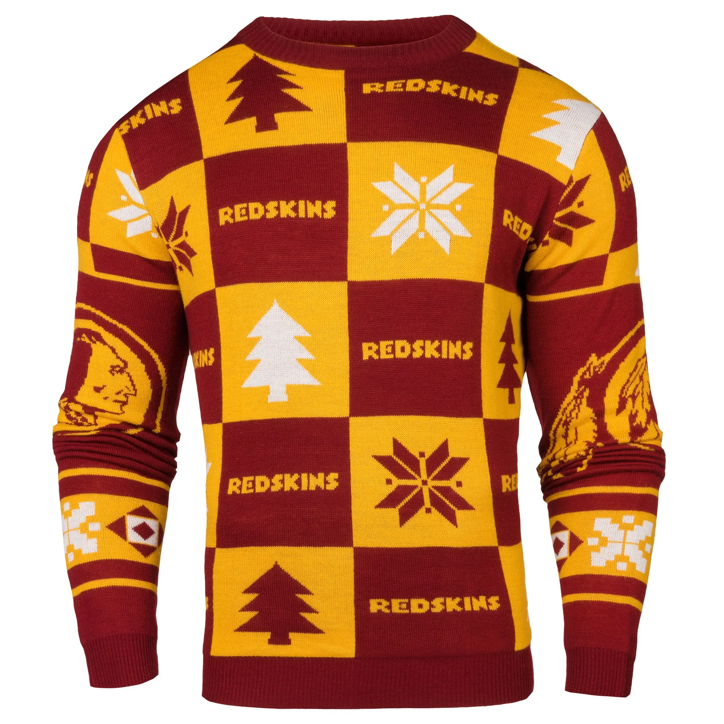 Washington Redskins Forever Collectibles Burgundy Gold Knit Patches Ugly Sweater